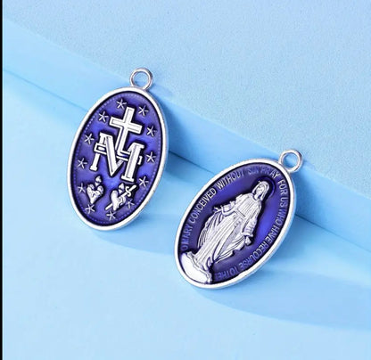 Large Miraculous Medal with Blue Enamel