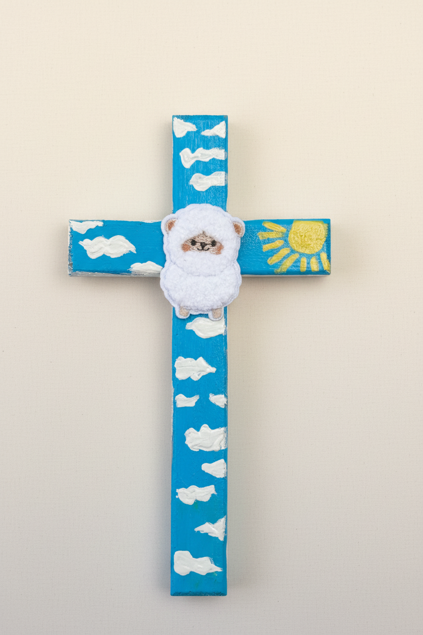 Adorable Lamb Children’s Cross Hand Painted