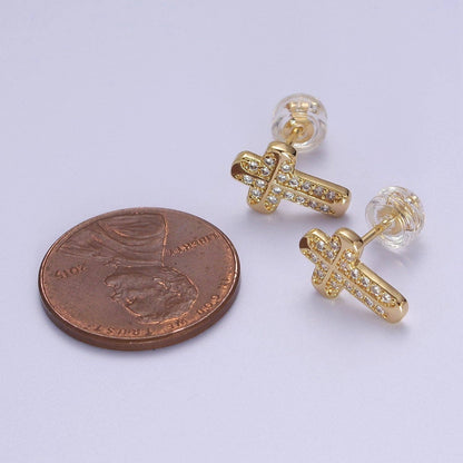 18K Gold Filled CZ Cross Stud Earring V097