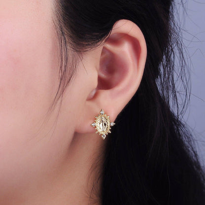 16K Gold Filled Mary Guadalupe Religious CZ Dotted Oval Stud Earrings