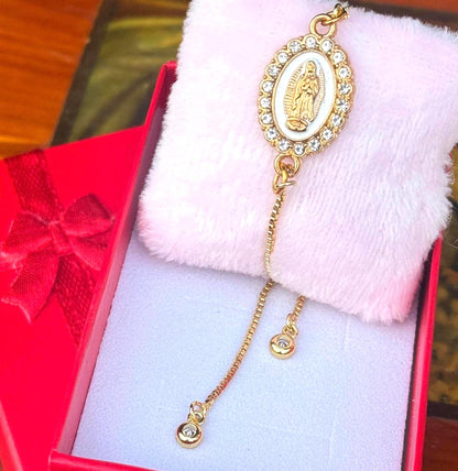Adjustable Bracelet of Our Lady of Guadalupe with Sparkling Crystals