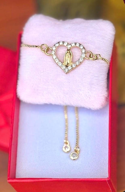 Adjustable Bracelet of Our Lady of Guadalupe with Sparkling Crystals
