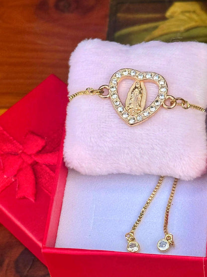 Adjustable Bracelet of Our Lady of Guadalupe with Sparkling Crystals