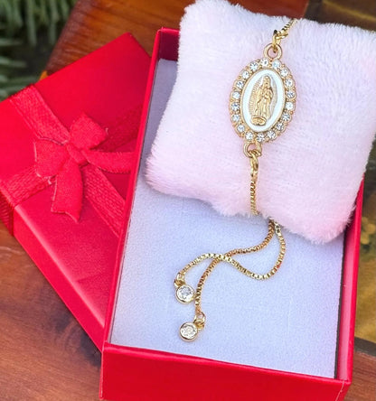 Adjustable Bracelet of Our Lady of Guadalupe with Sparkling Crystals