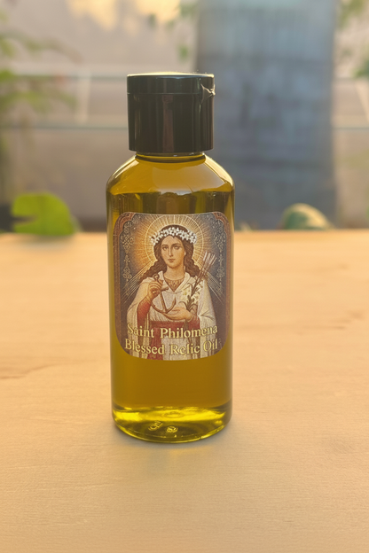 Saint Philomena Blessed Relic Oil - olive oil color